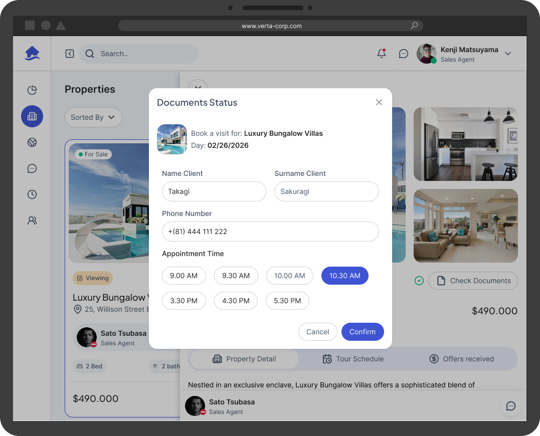 Mockup modal appuntamenti